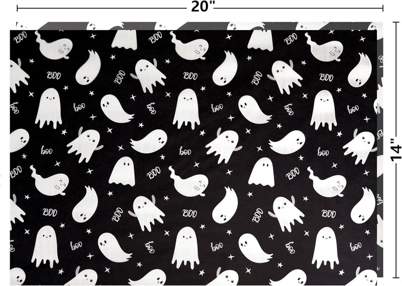 ROSYJUNE 120 Sheets Halloween Tissue Paper for Gift Bags, 20" x 14" Black Orange Purple Wrapping Tissue Paper with Ghost Bat Pumpkin Maple Leaf Pattern for Halloween Decoration - Image 2